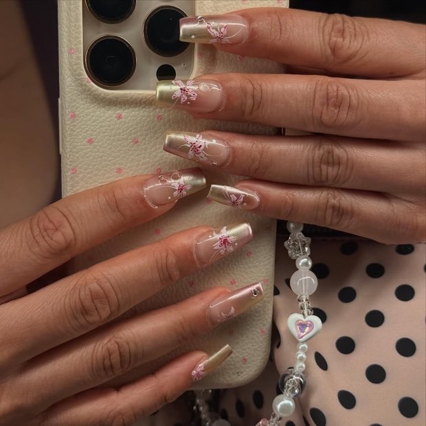 Airbrushed chrome florals with a Y2K finish