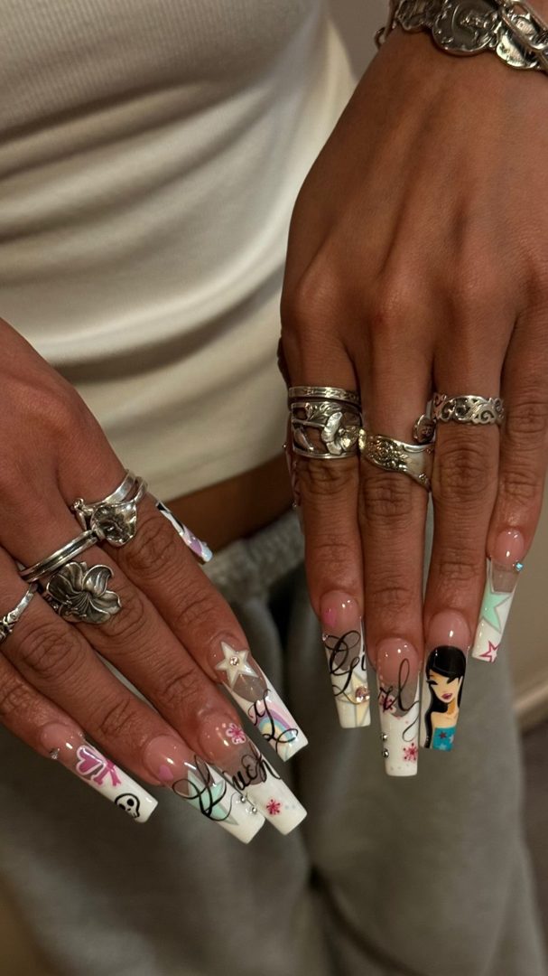 Lucky girl character set with hand-painted script